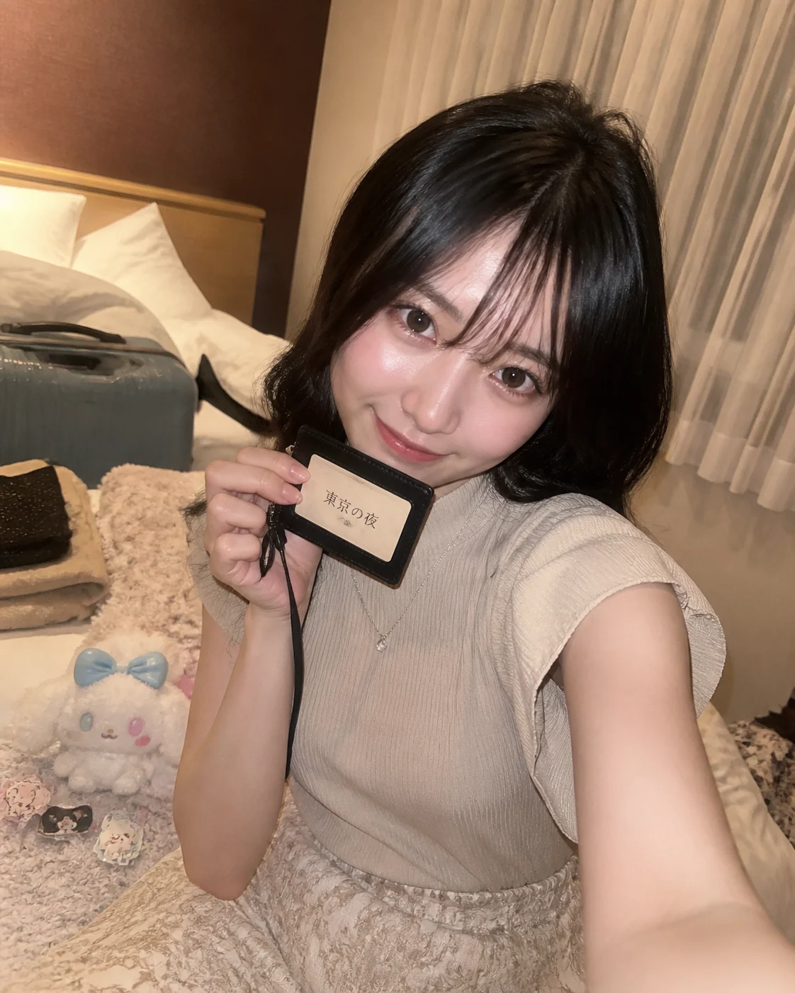 Adult hotel room travel selfie sample