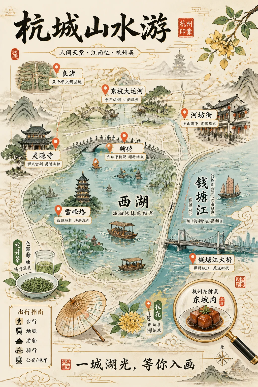 水墨国风城市文化地图海报示例