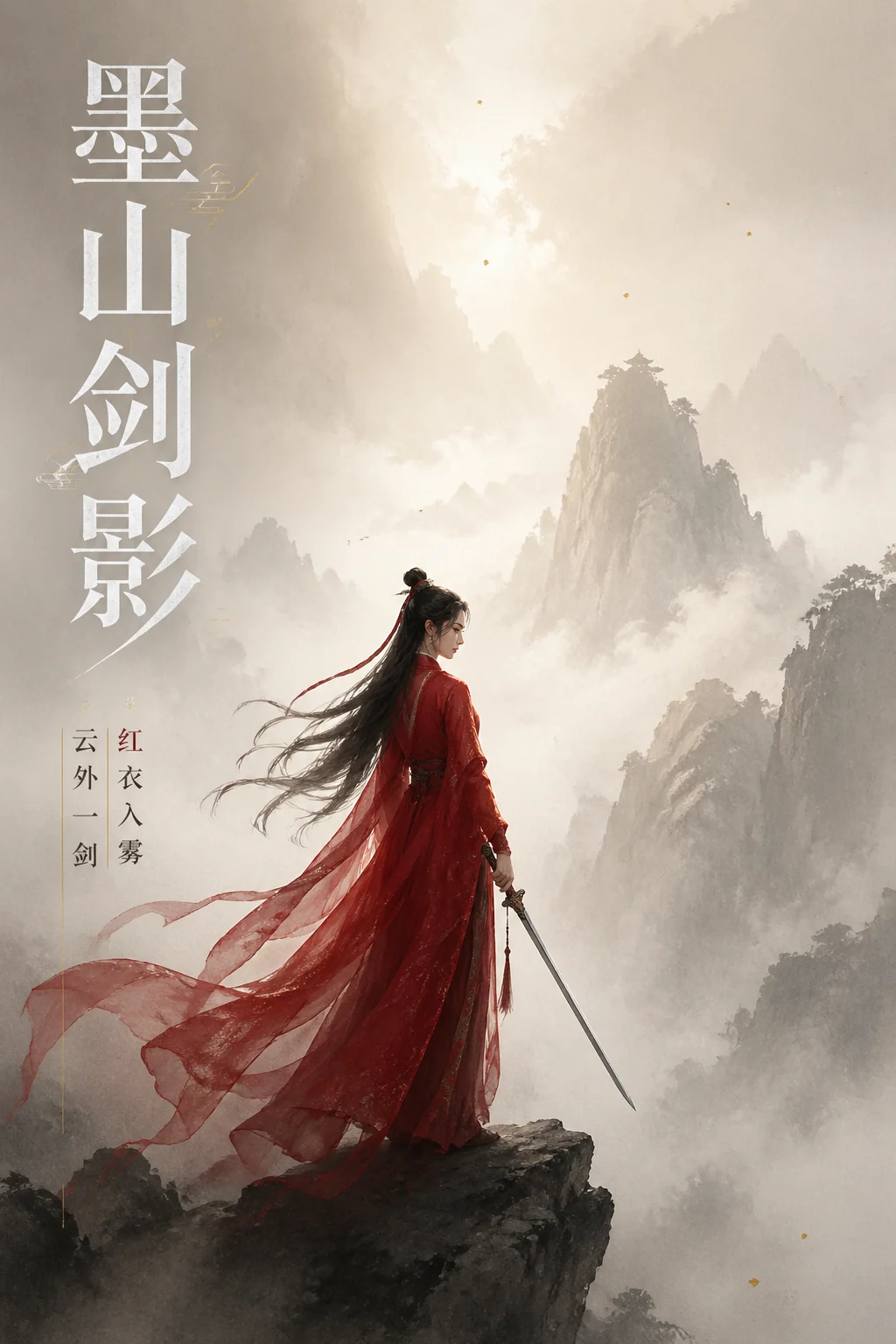 墨山红衣女剑客武侠杂志封面示例