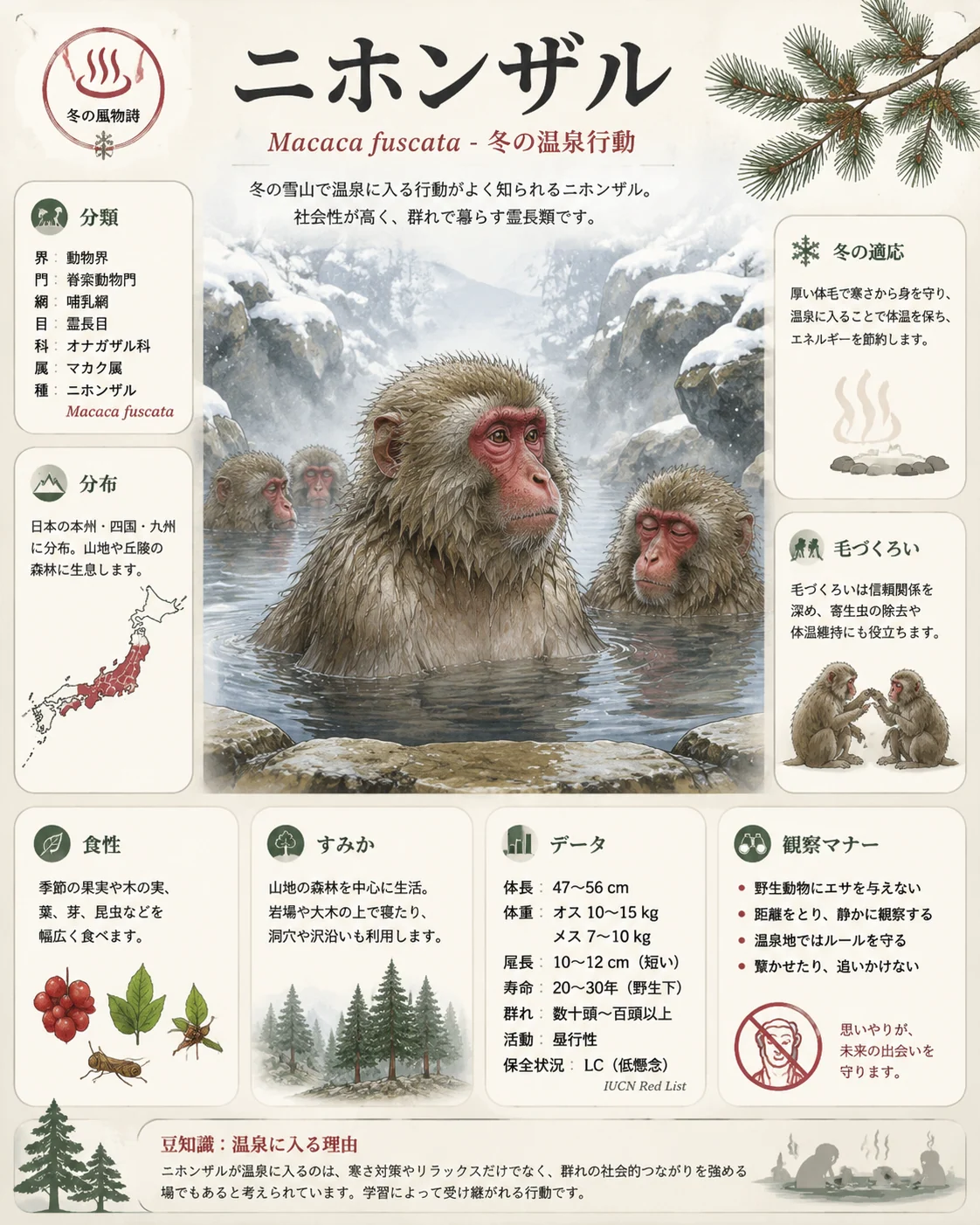 日本語ニホンザル温泉生態図鑑カード