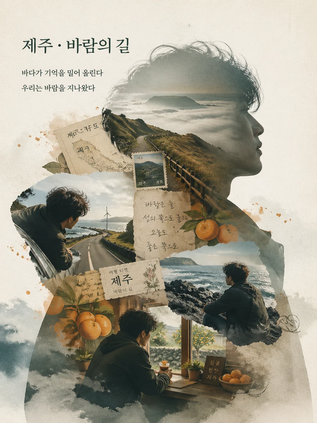 제주 여행 실루엣 사진 콜라주 포스터 예시
