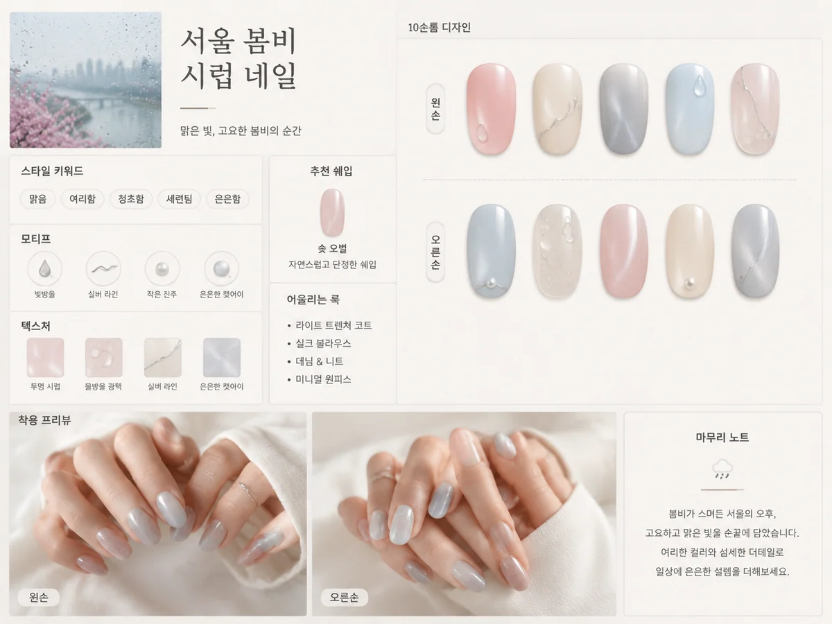 Korean seasonal nail inspiration board with salon-style layout