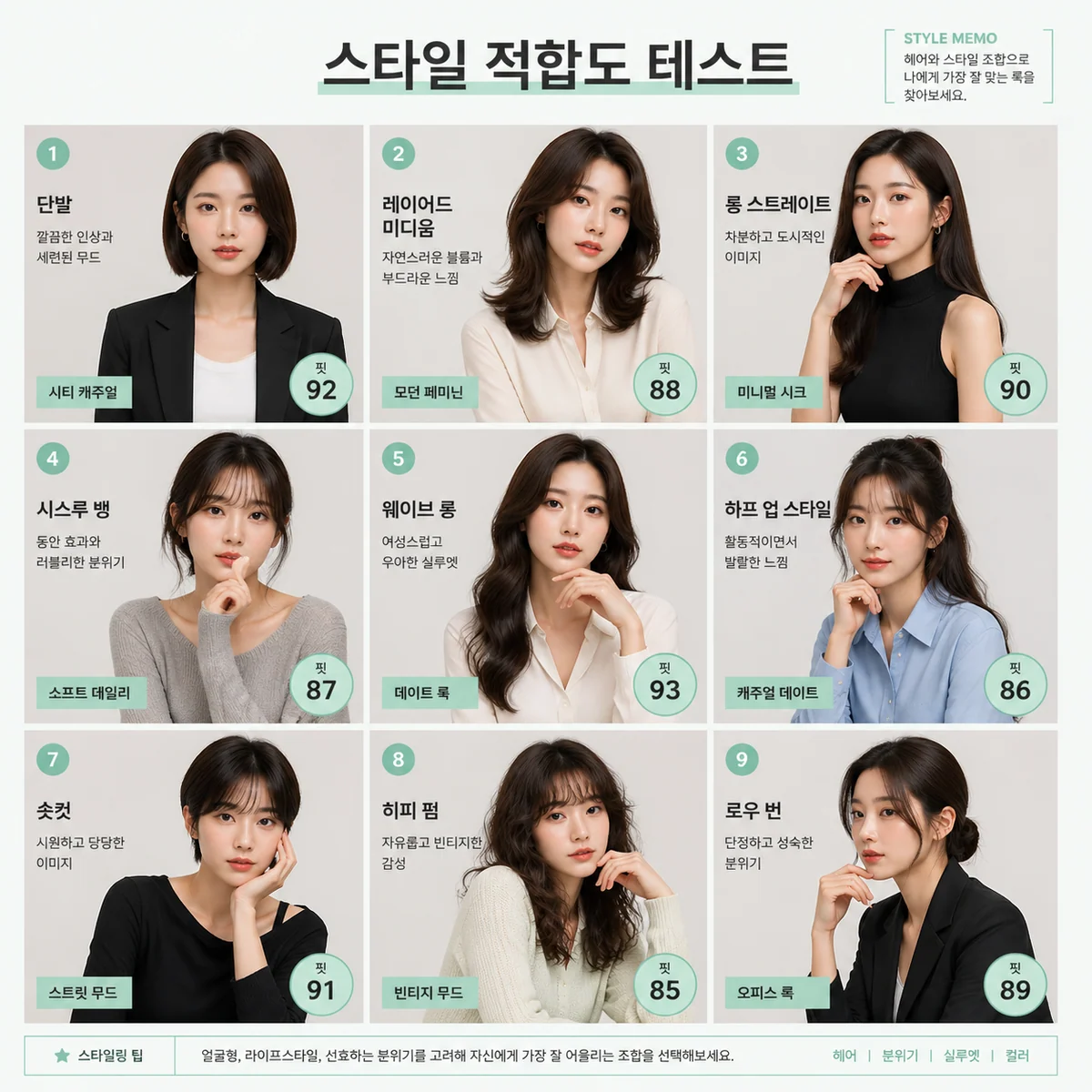 한국어 헤어와 스타일 적합도 그리드 예시