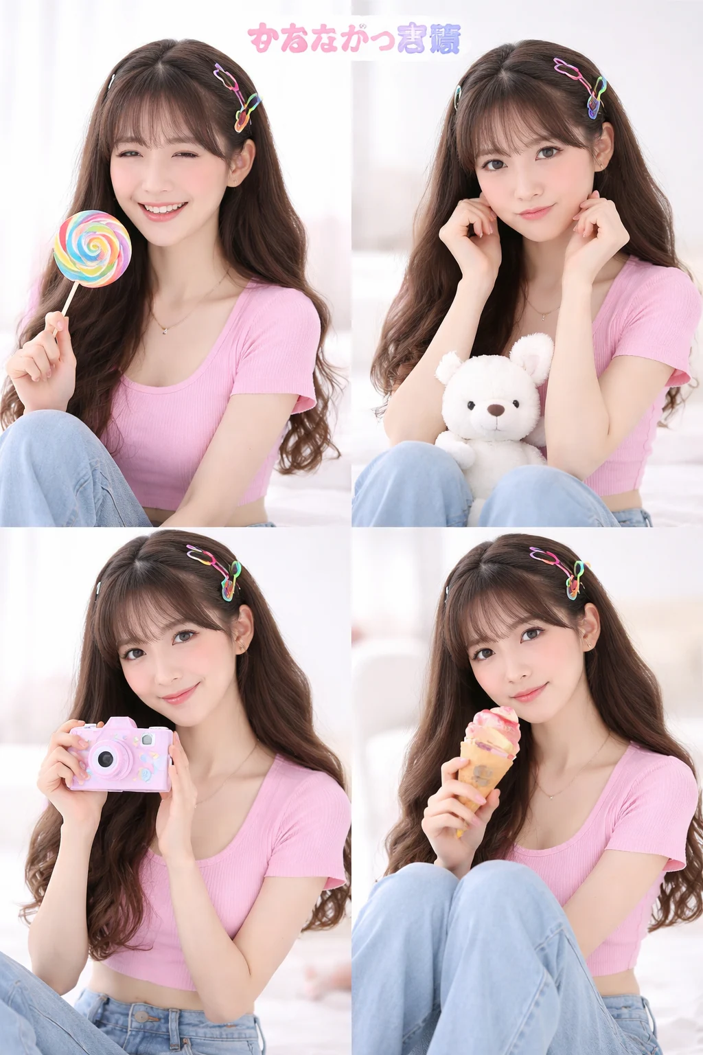 kawaii prop portrait collage with pastel studio styling