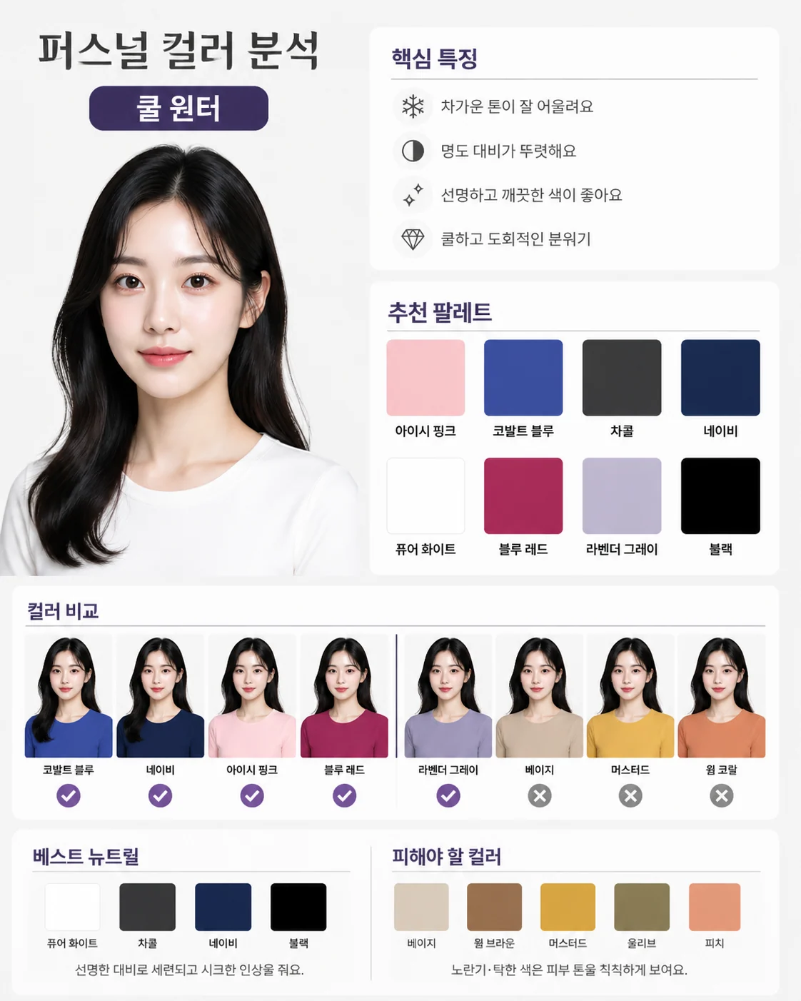 한국어 쿨 윈터 퍼스널 컬러 분석 예시