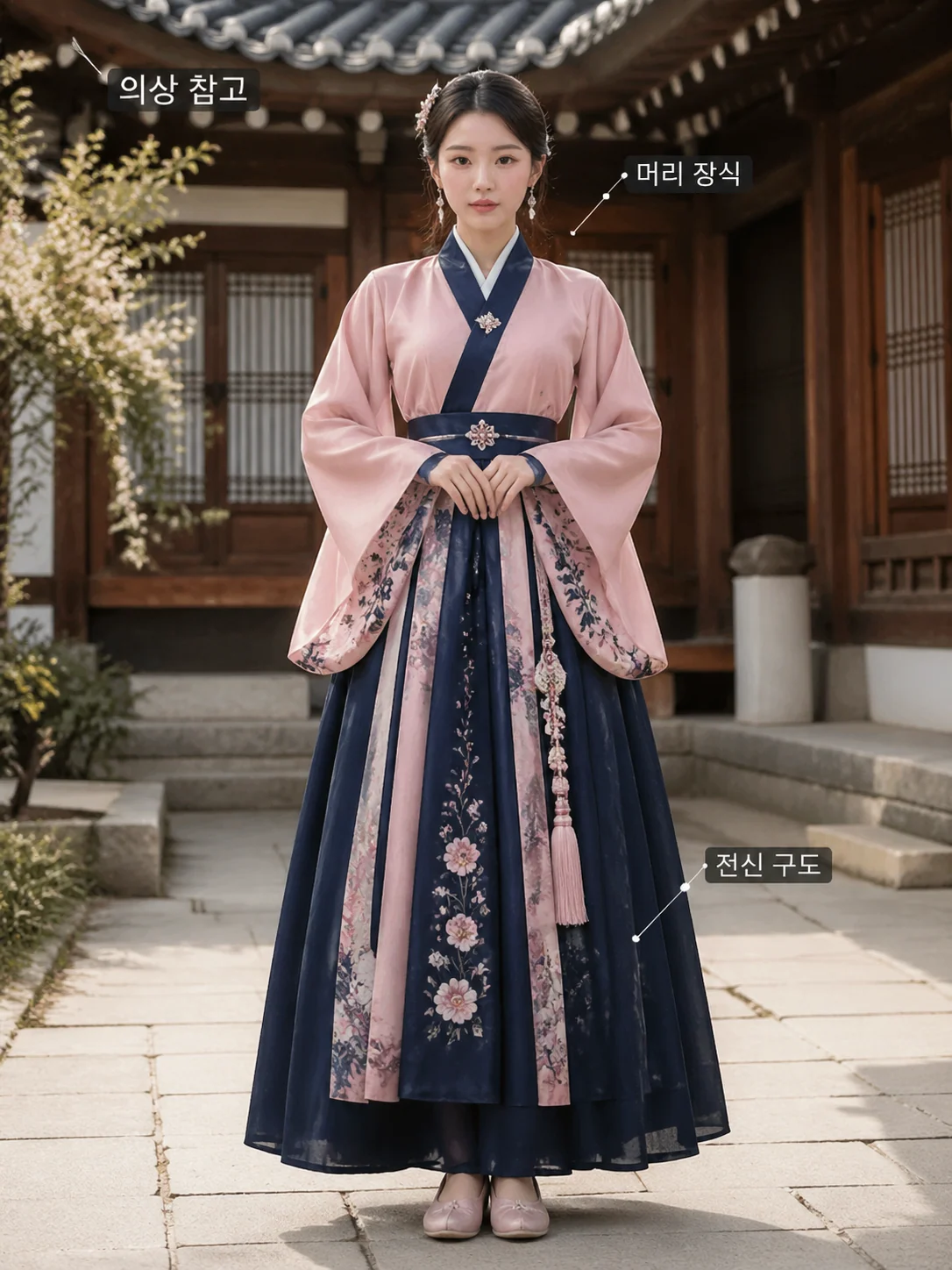 한국어 전통 의상 전신 인물 사진