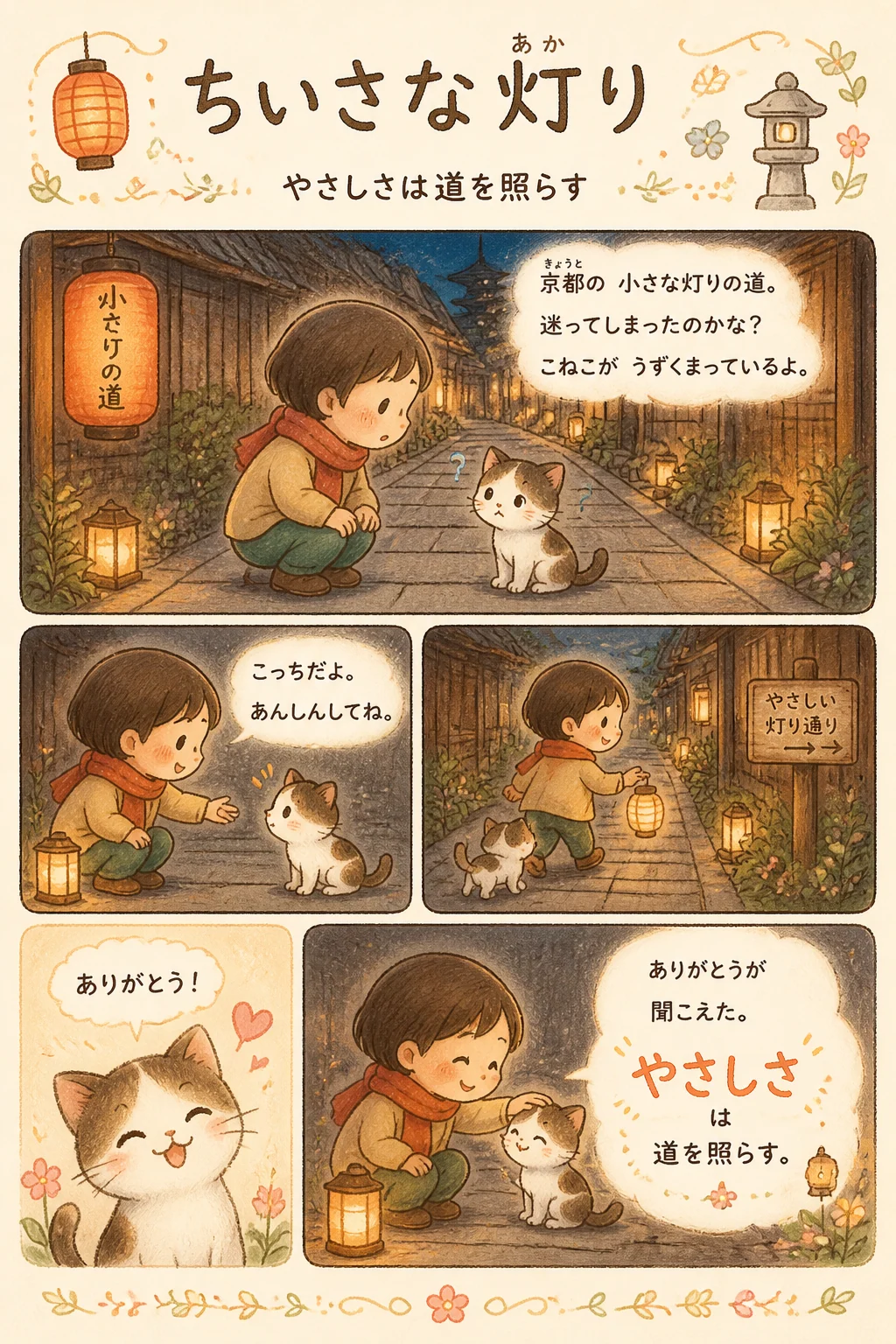 日本語の京都ランタン物語絵本ページ
