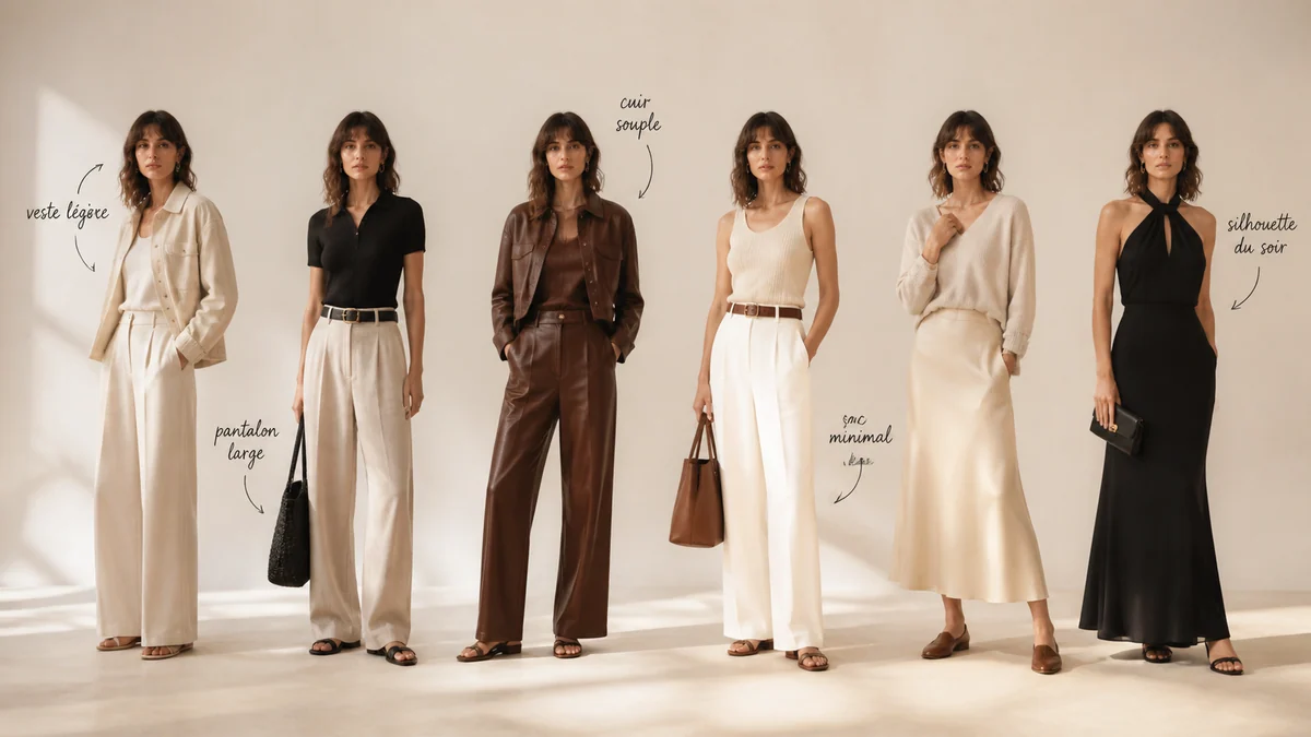 Landscape fashion lookbook collage with full-body outfits