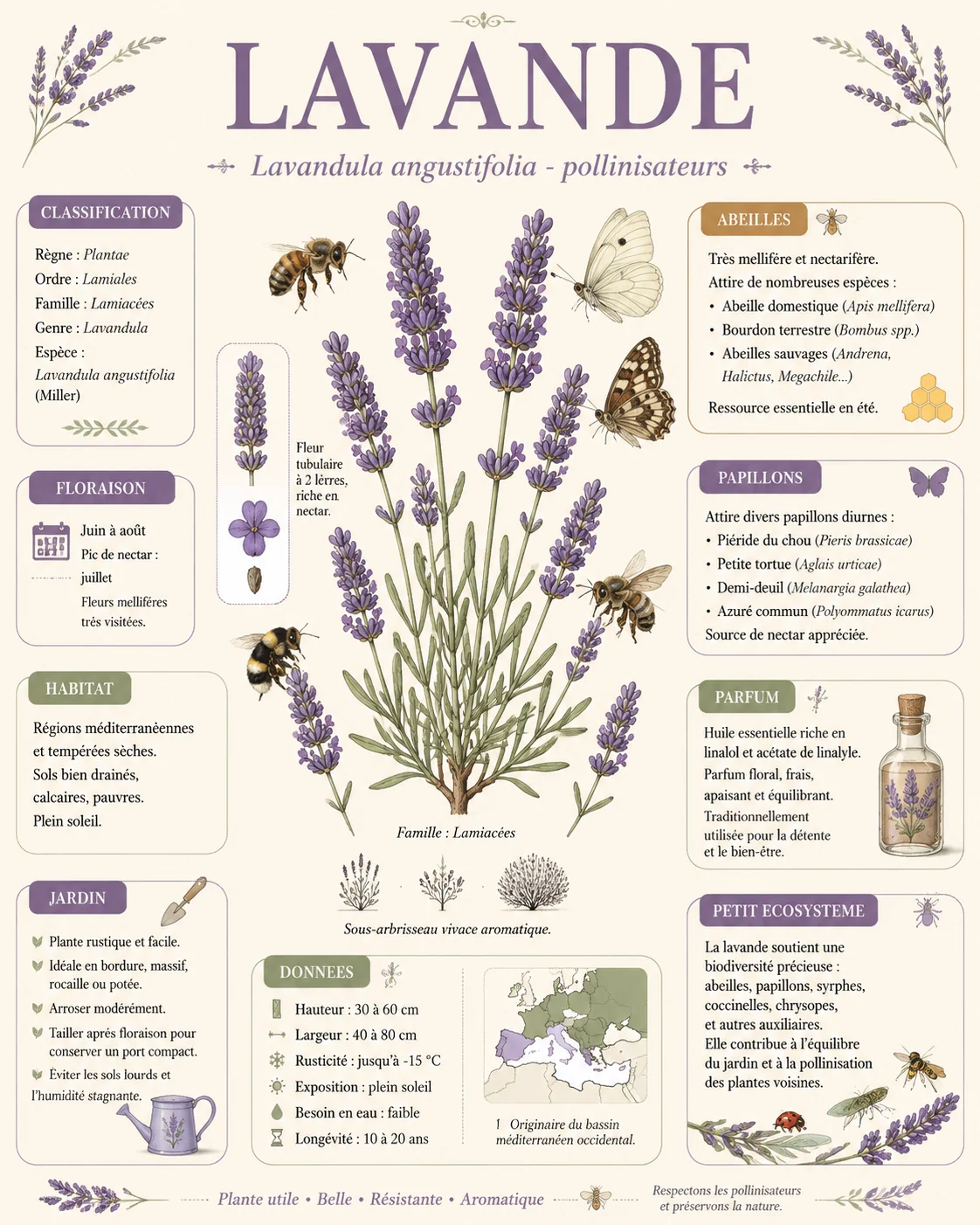 Carte francaise de guide naturaliste sur la lavande et les pollinisateurs