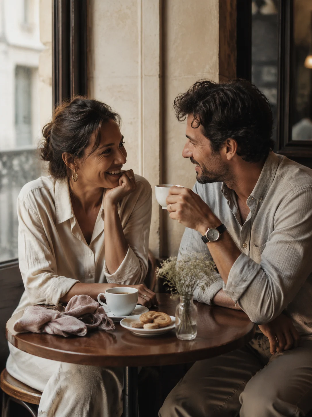 Retrato cinematografico de casal numa varanda em Lisboa