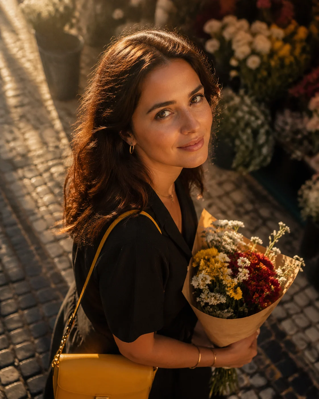 Lisbon flower market portrait with vintage cinematic color