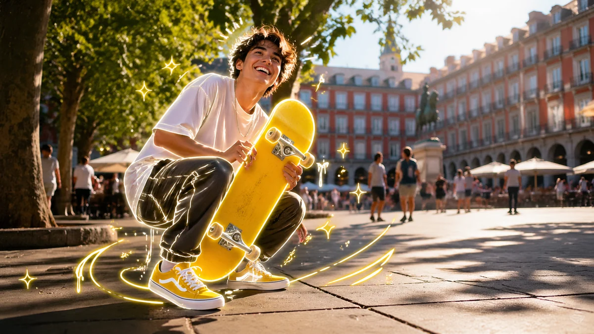 Neon guitarist near a Lisbon tram street photo