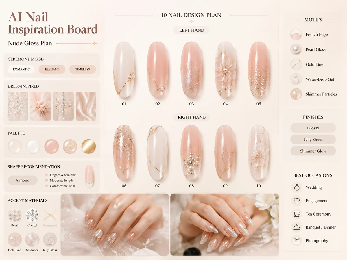 Luxury nude nail inspiration board sample