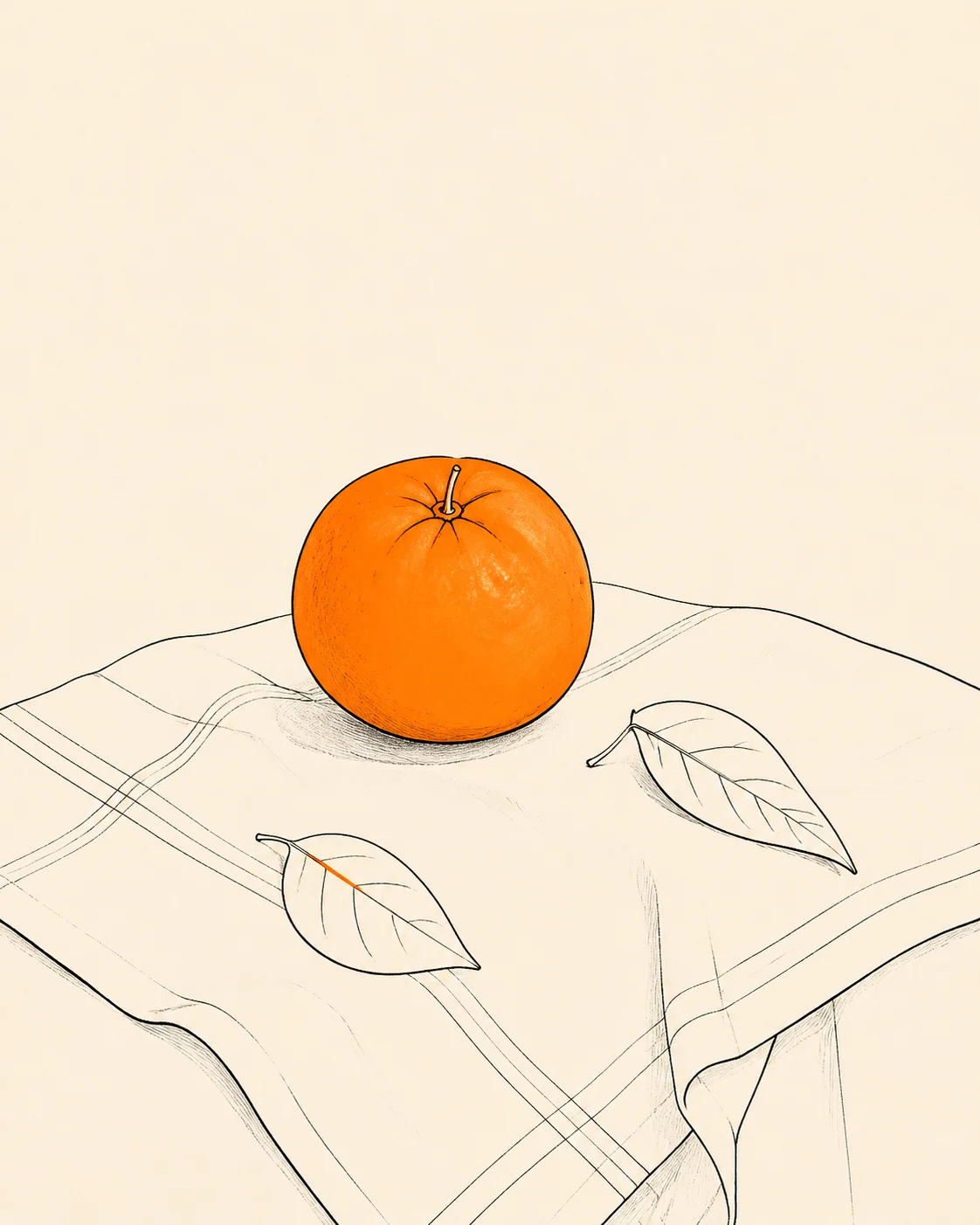 Minimal orange still-life line illustration with vivid accent