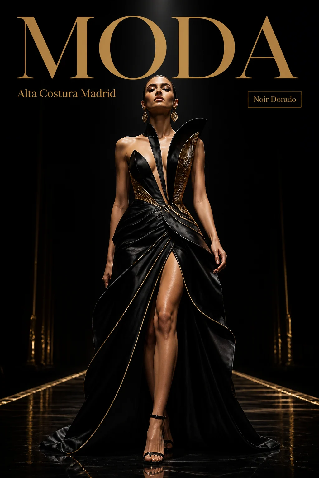 Portada de pasarela noir con moda de lujo