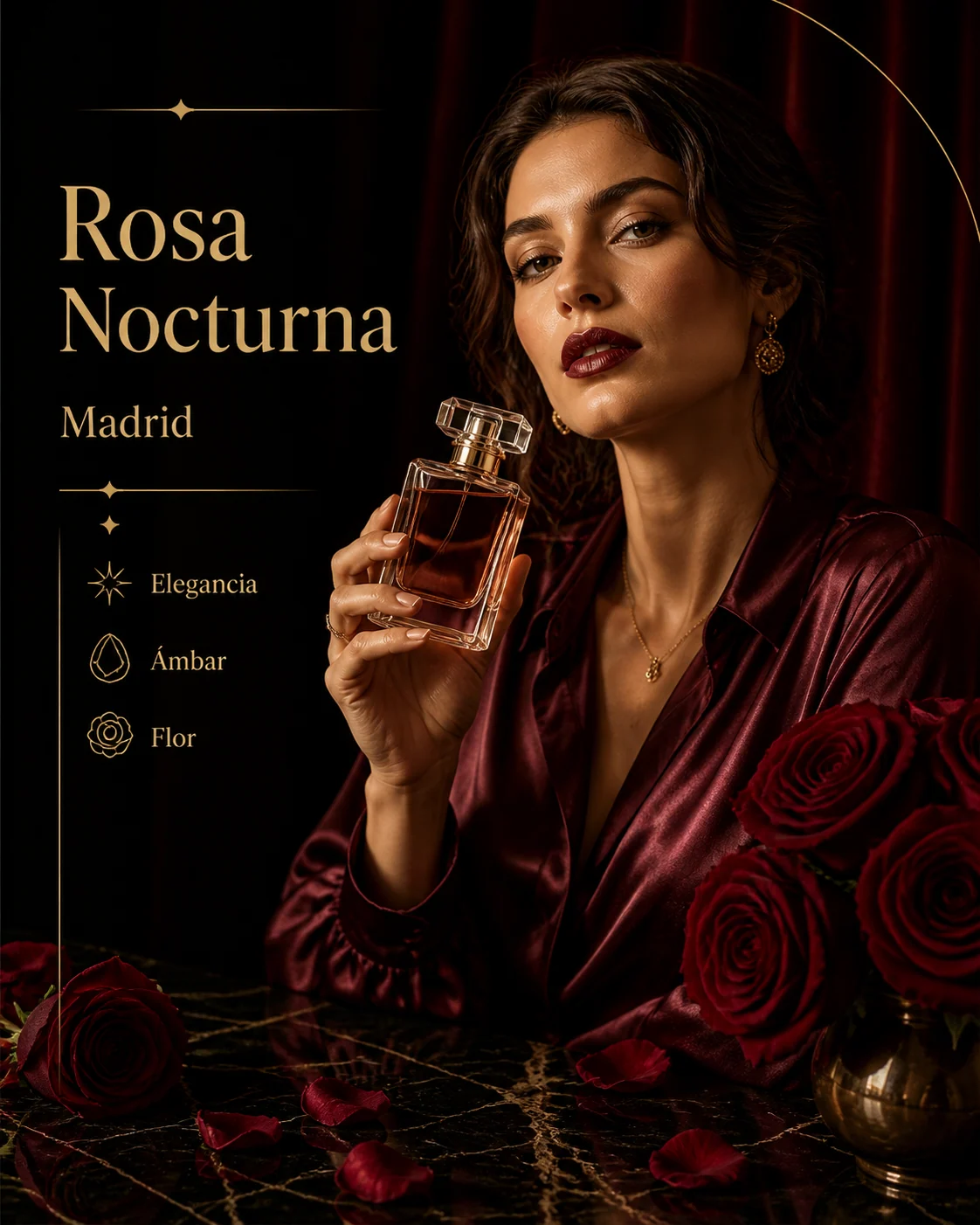 Editorial de perfume de rosa en Madrid