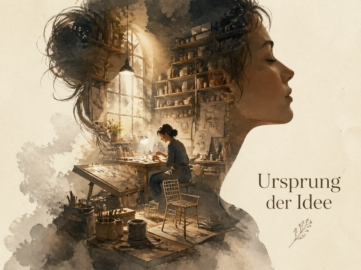 Deutsches Silhouettenposter über eine kreative Herkunftsgeschichte