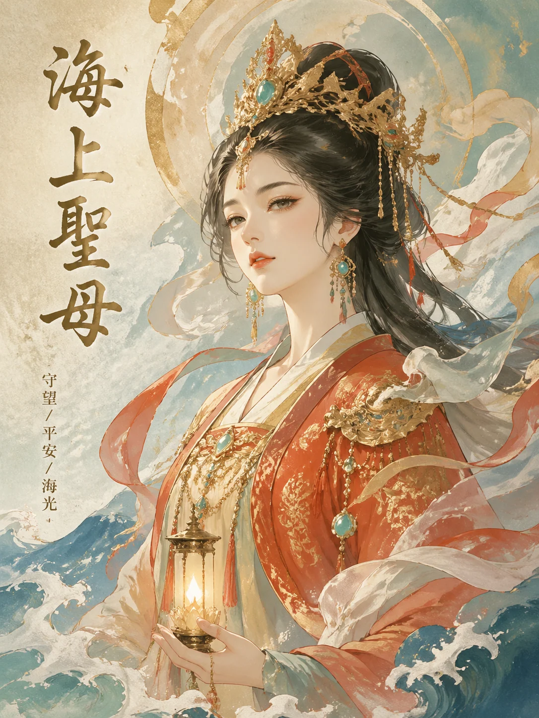 現代東方媽祖海神守護者肖像海報示例