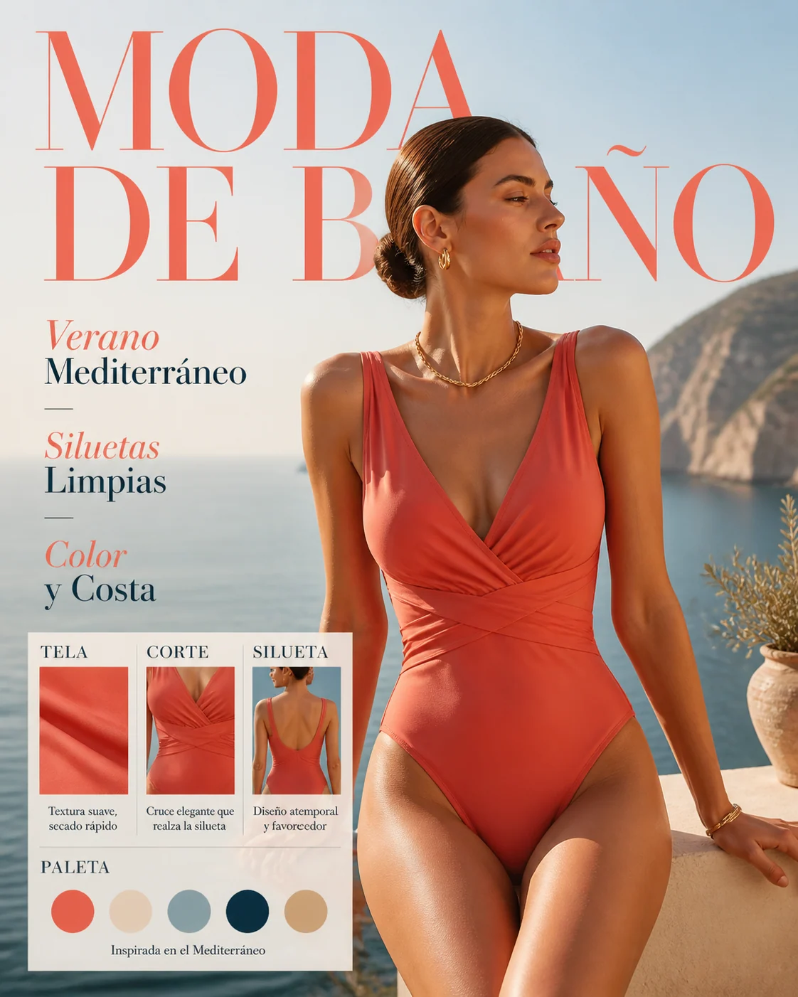 Portada editorial de moda de baño en español