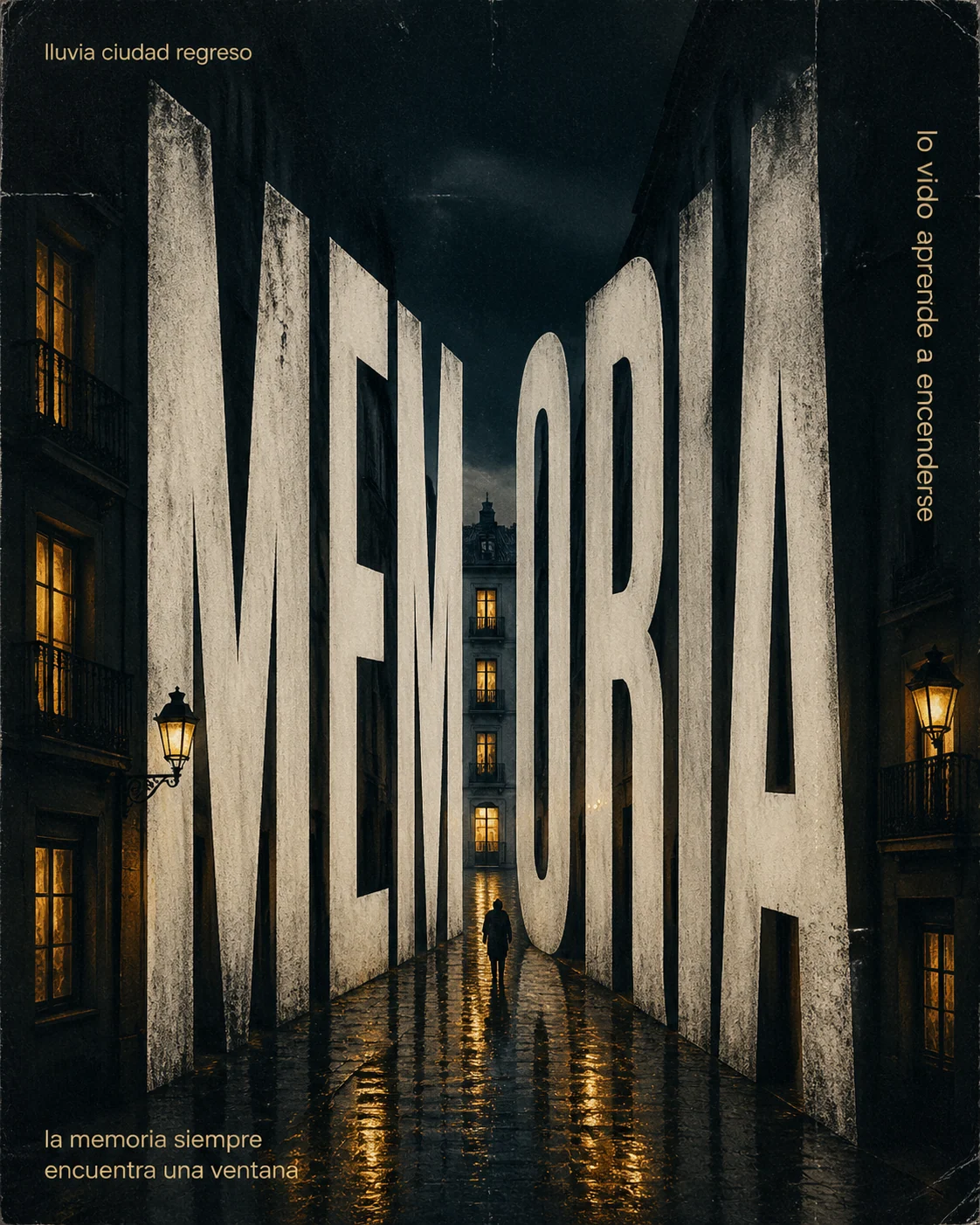 Poster conceptual en español sobre memoria urbana