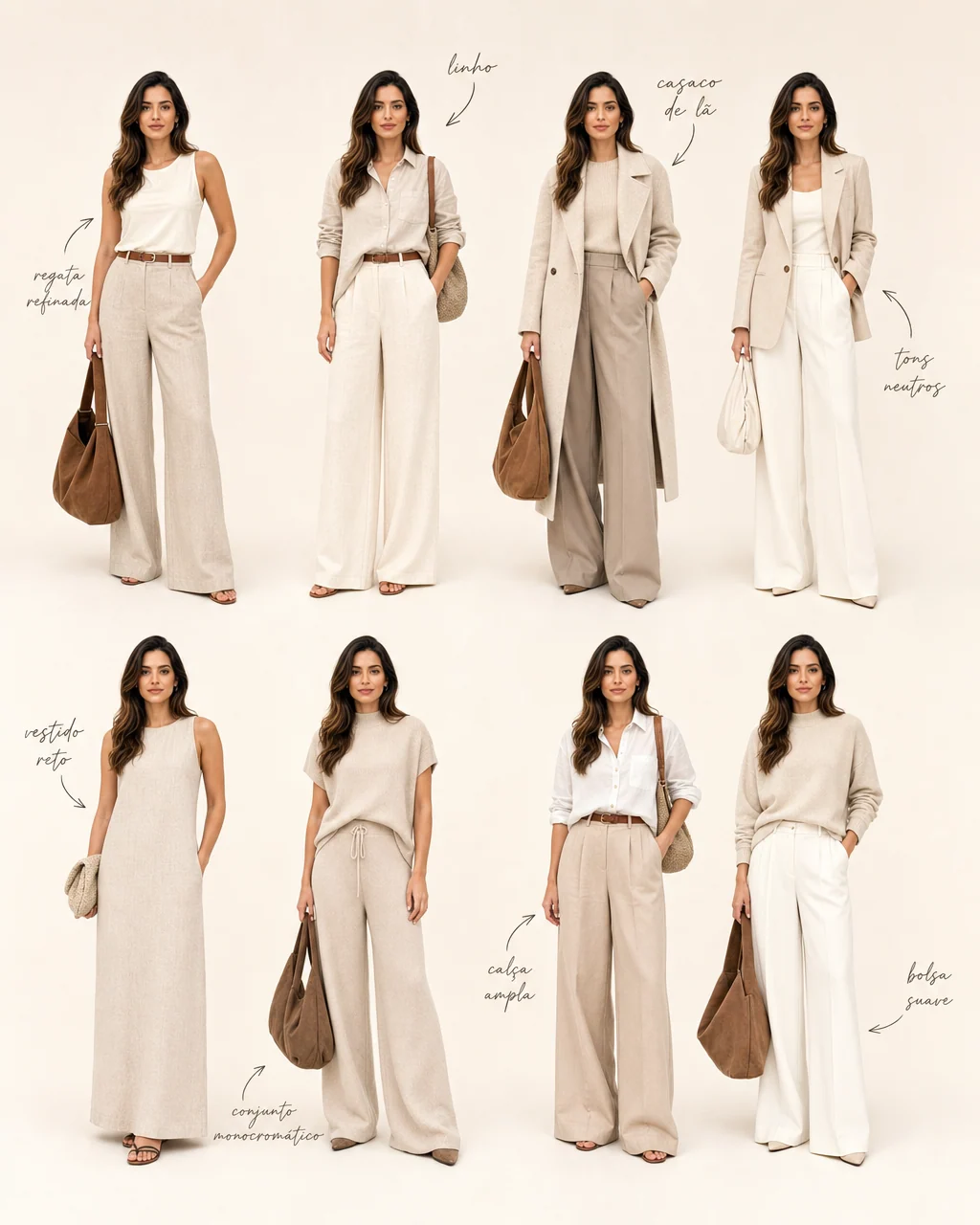 Minimalist neutral fashion collage on a studio backdrop