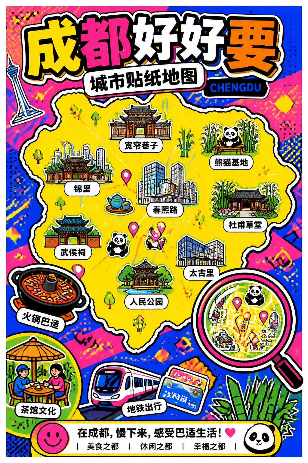 现代波普城市贴纸地图海报示例