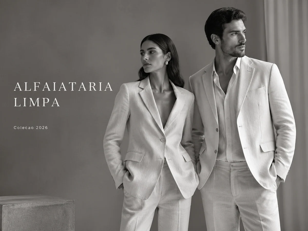 Ejemplo de anuncio de moda: Monochrome tailoring editorial spread with campaign text