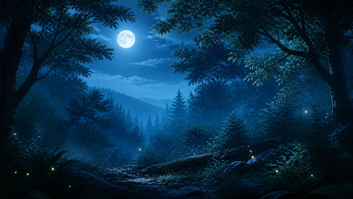 蓝色月光氛围的森林背景