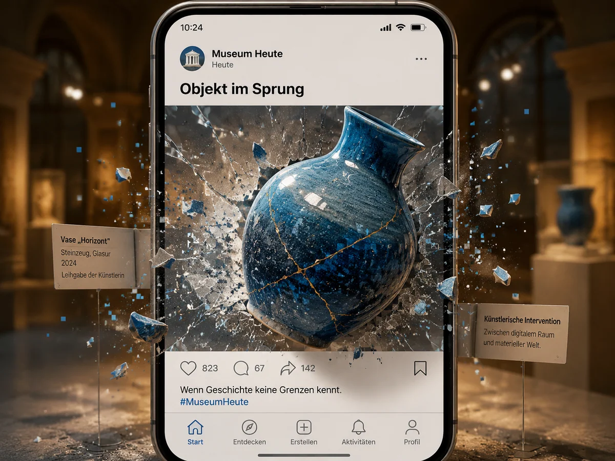 Beispielposter mit Handy-Screen-Breakout und eigener Social-UI