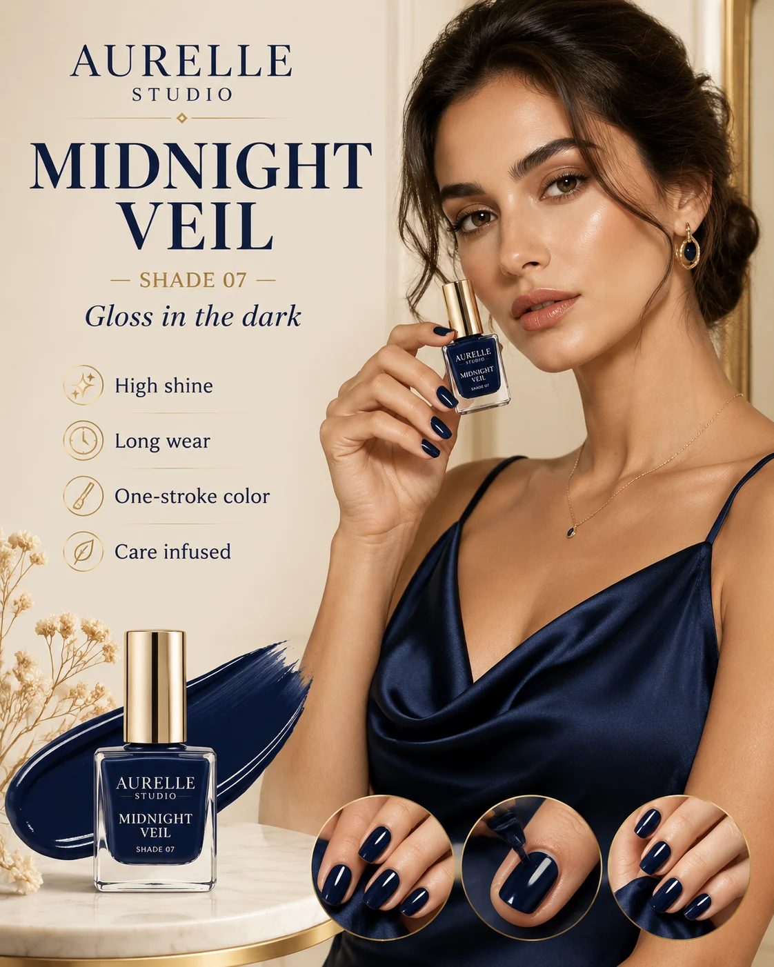 English navy nail polish luxury advertisement poster sample
