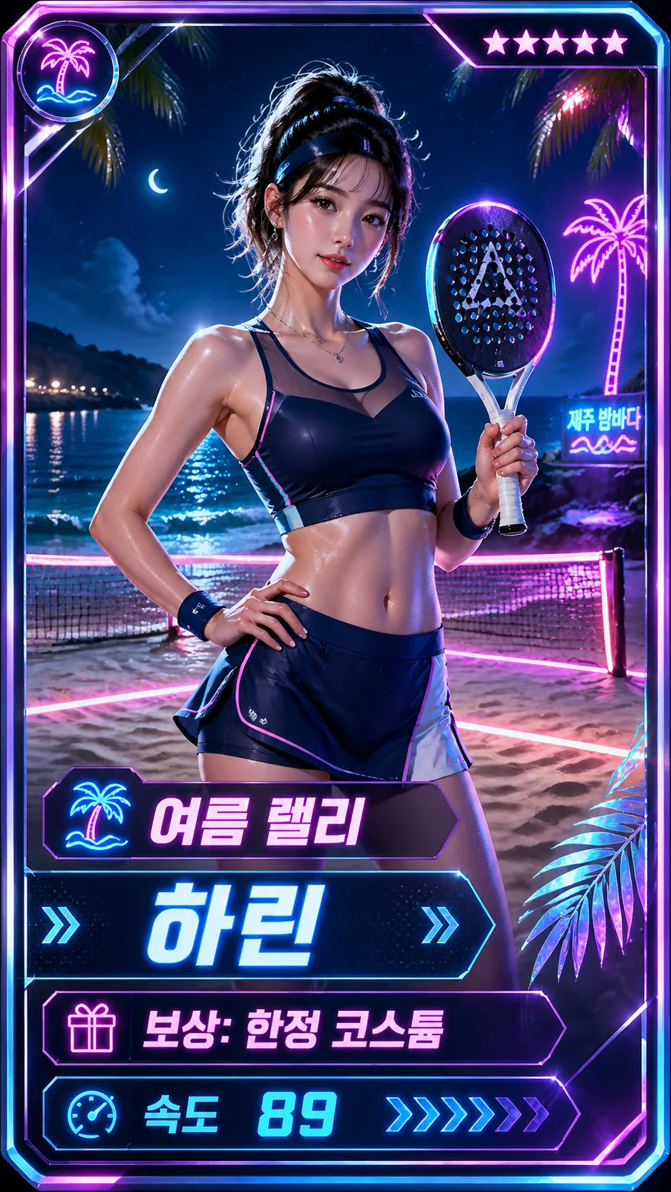 Korean neon summer event character card sample