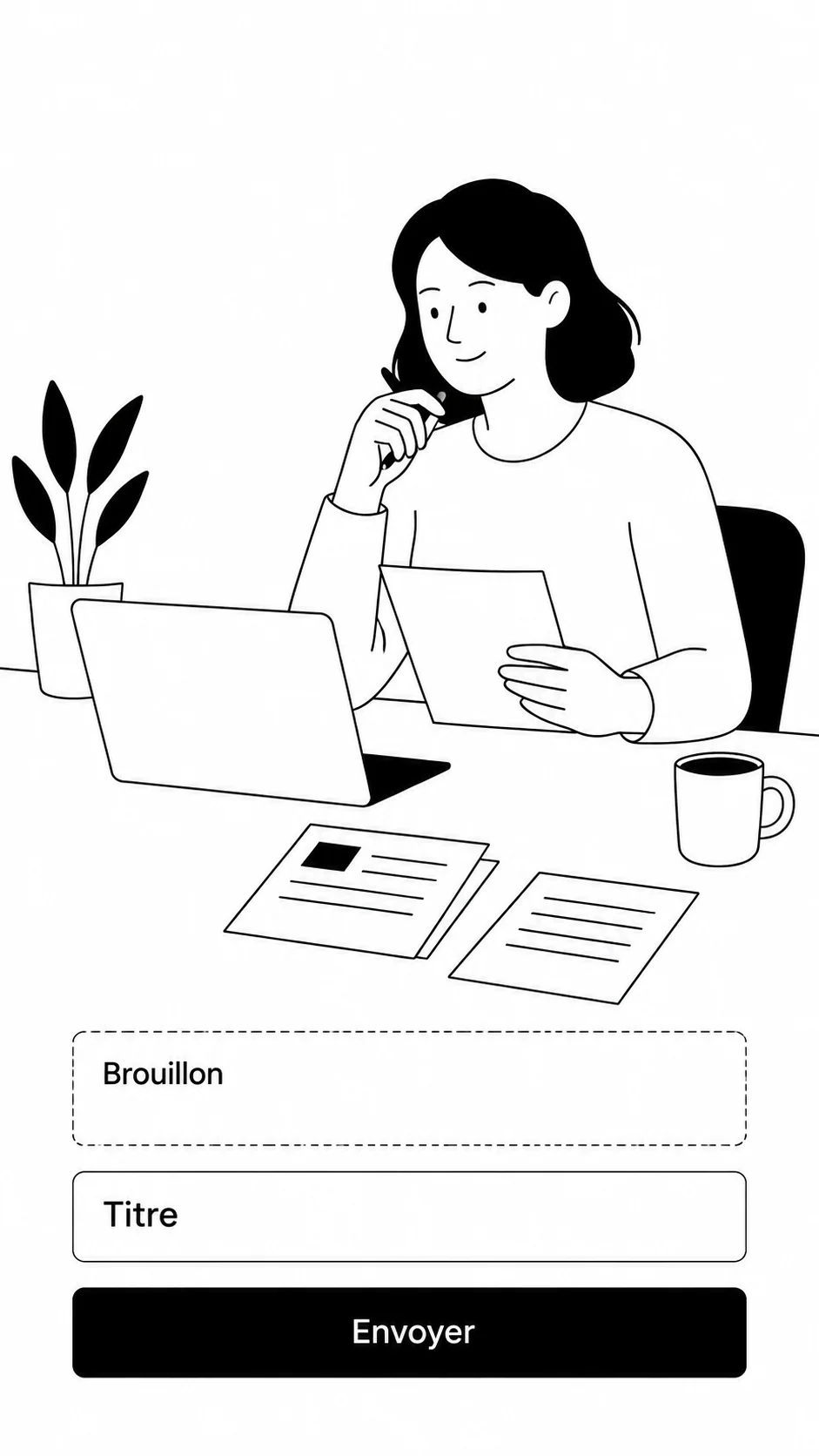 Illustration monochrome en francais pour redaction de newsletter