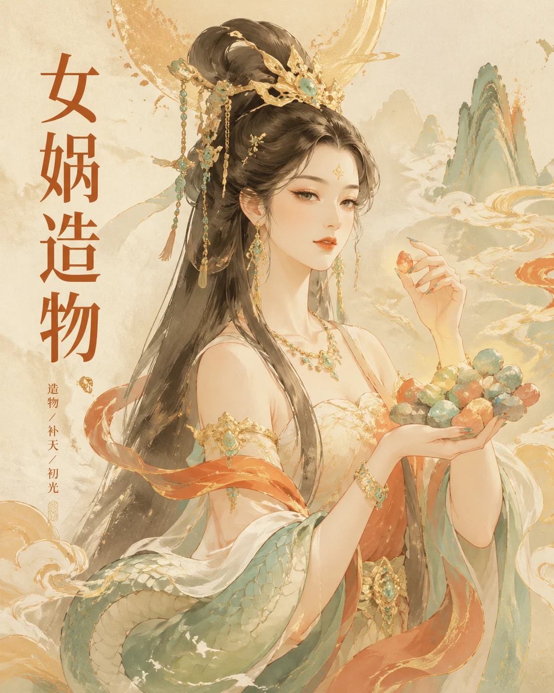 现代东方女娲造物肖像海报示例