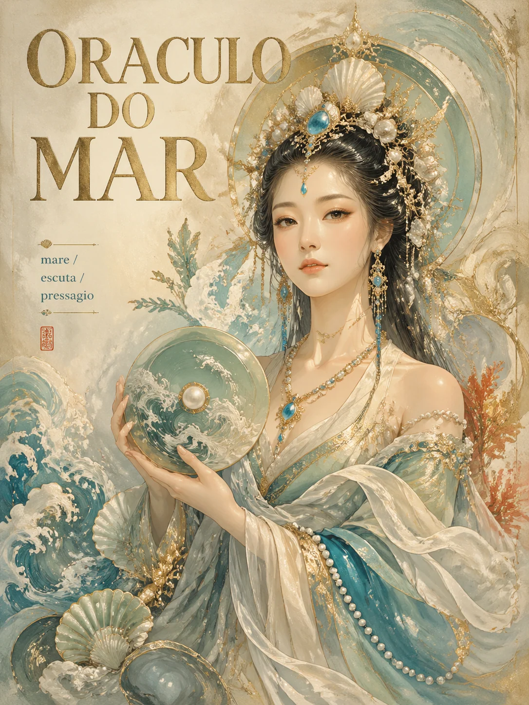 Poster de retrato de oraculo oceanico em estilo oriental moderno