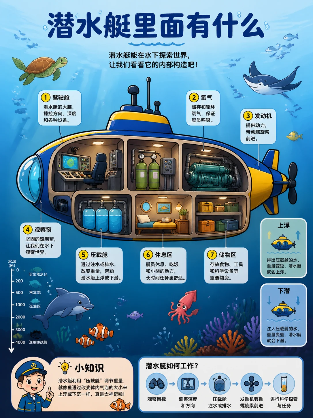潜水艇剖面科普绘本示例