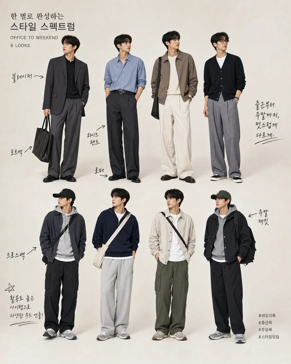 Office to weekend outfit collage with same person