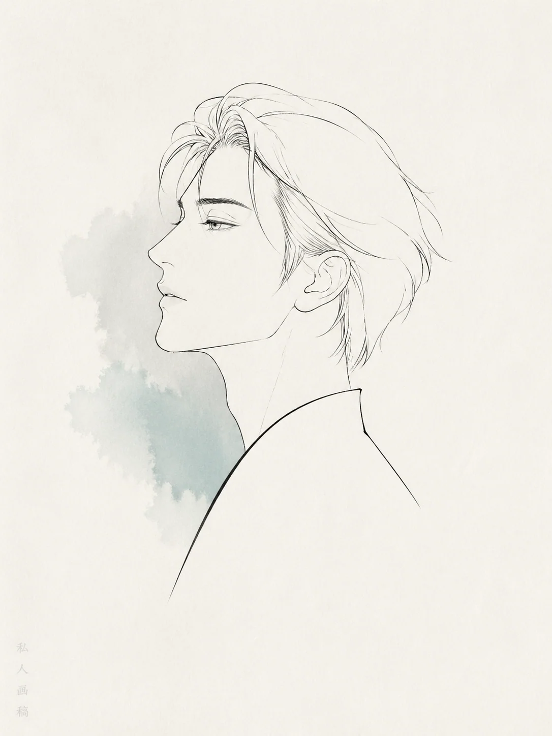 极简淡墨角色线描肖像