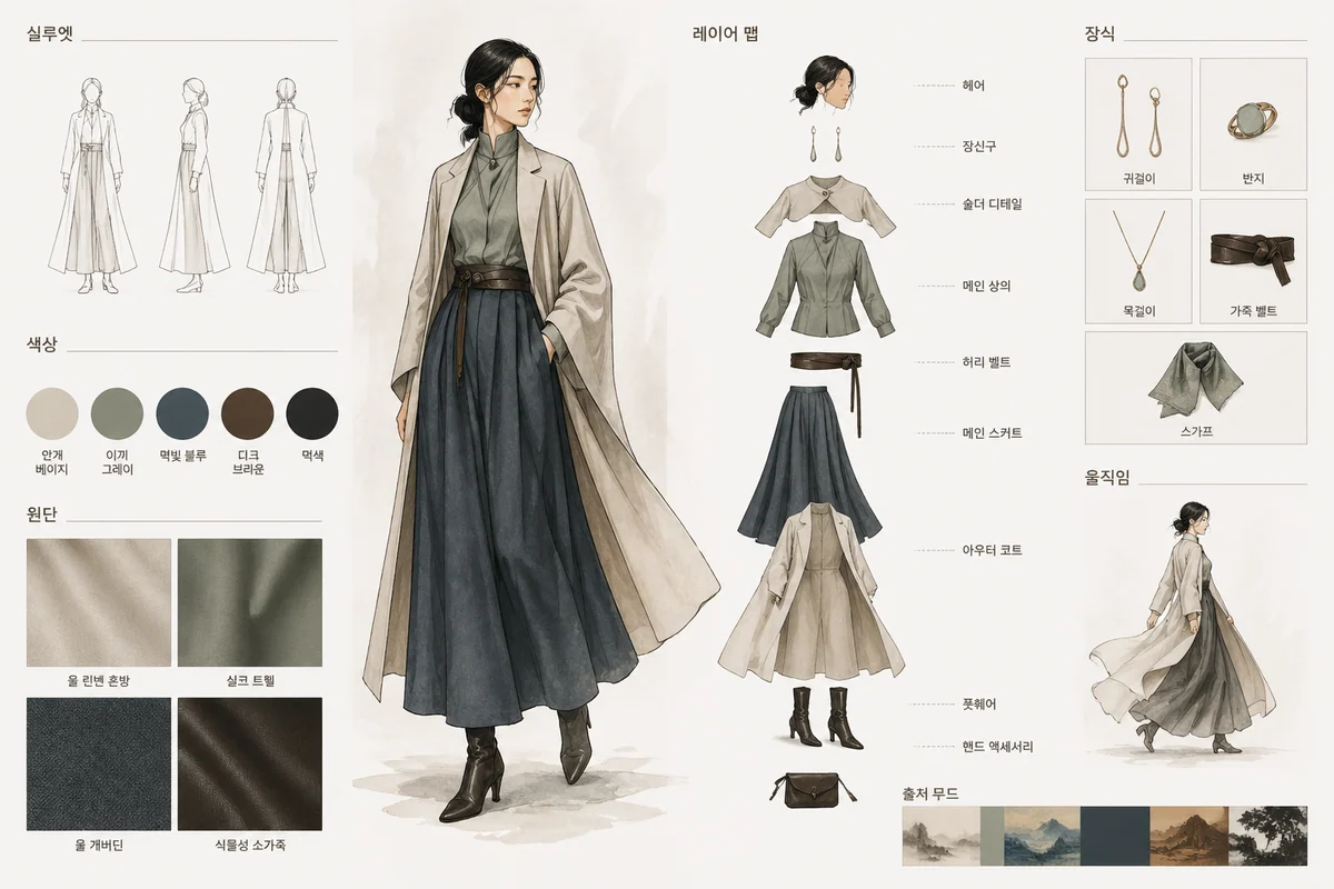 Fabric and palette sheet extracted from artwork clothing