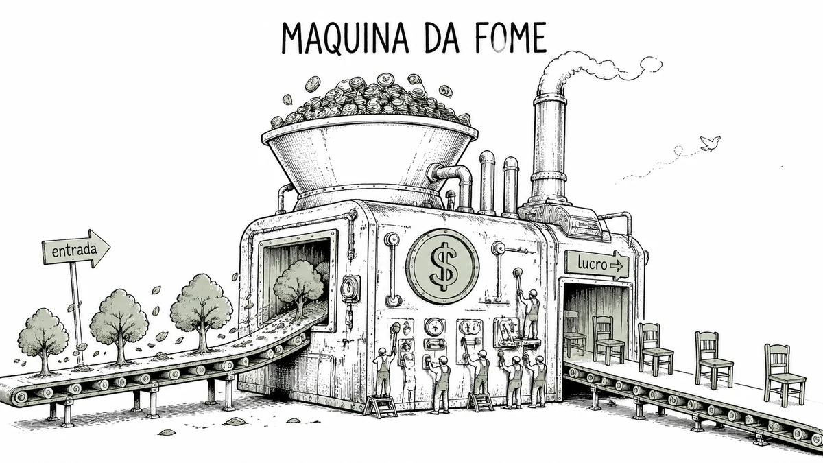 Ilustracao satirica em portugues sobre ganancia