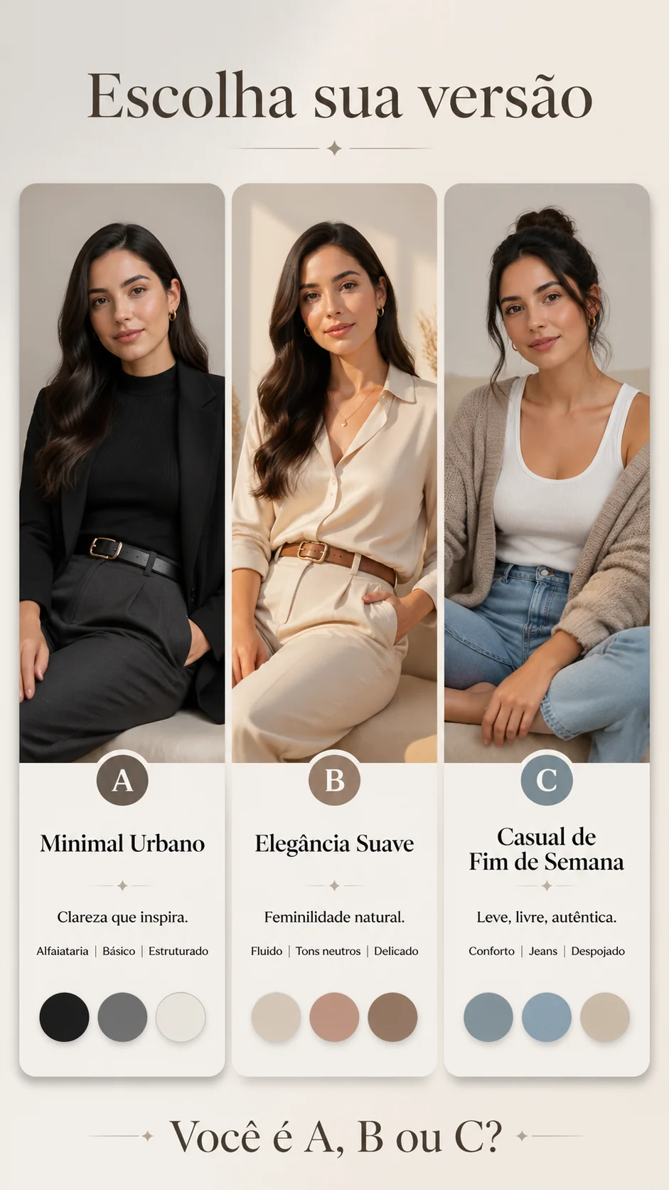 Cartaz em português com três opções de estilo