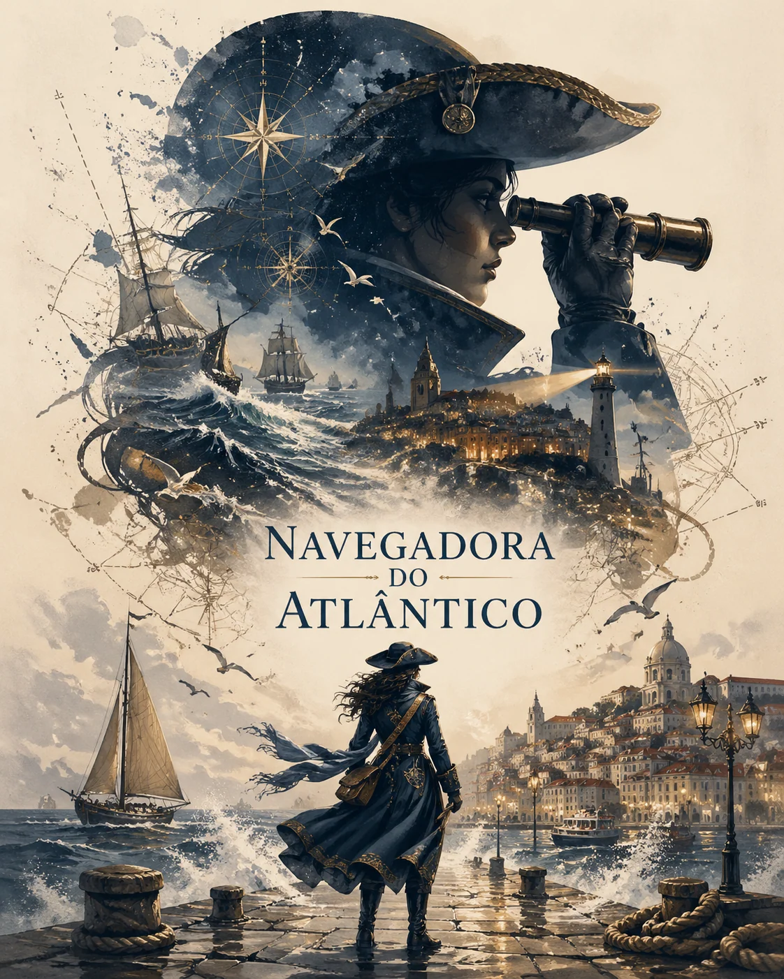 Cartaz de personagem navegador oceânico em português
