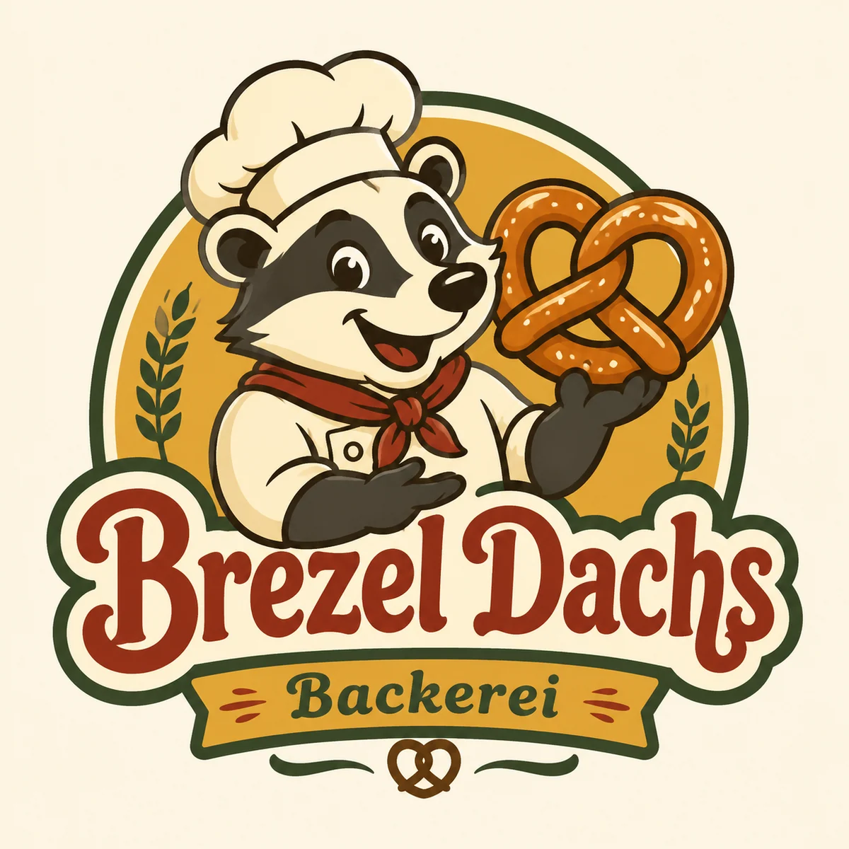 Retro-Dachs-Logo fuer eine Brezelbaeckerei