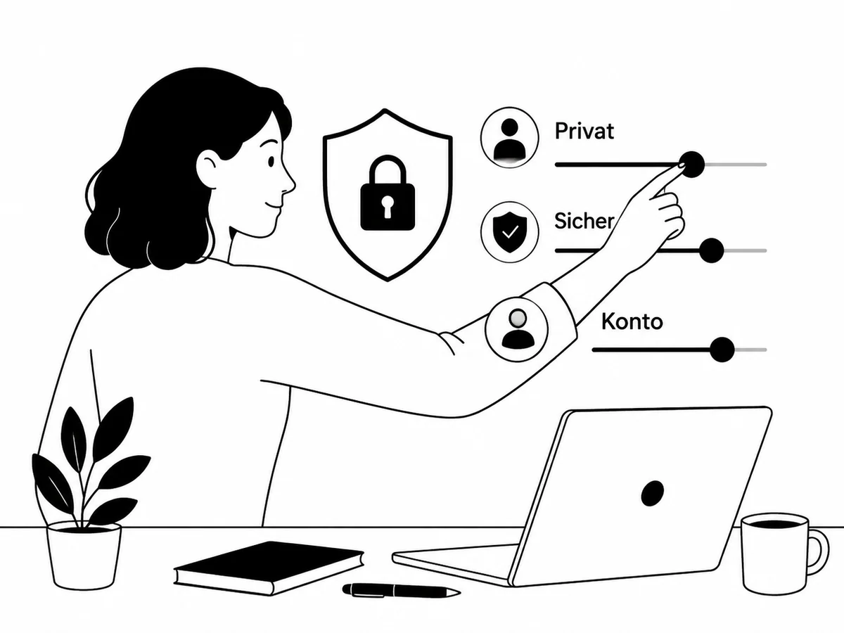 Deutsche Schwarz-Weiss-Illustration fuer Datenschutzeinstellungen