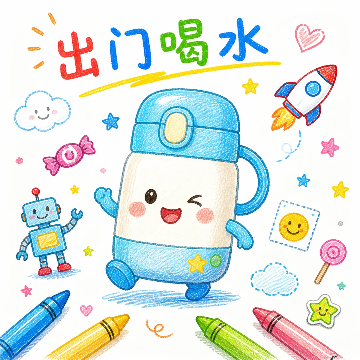 产品照片变成可爱蜡笔吉祥物场景的示例