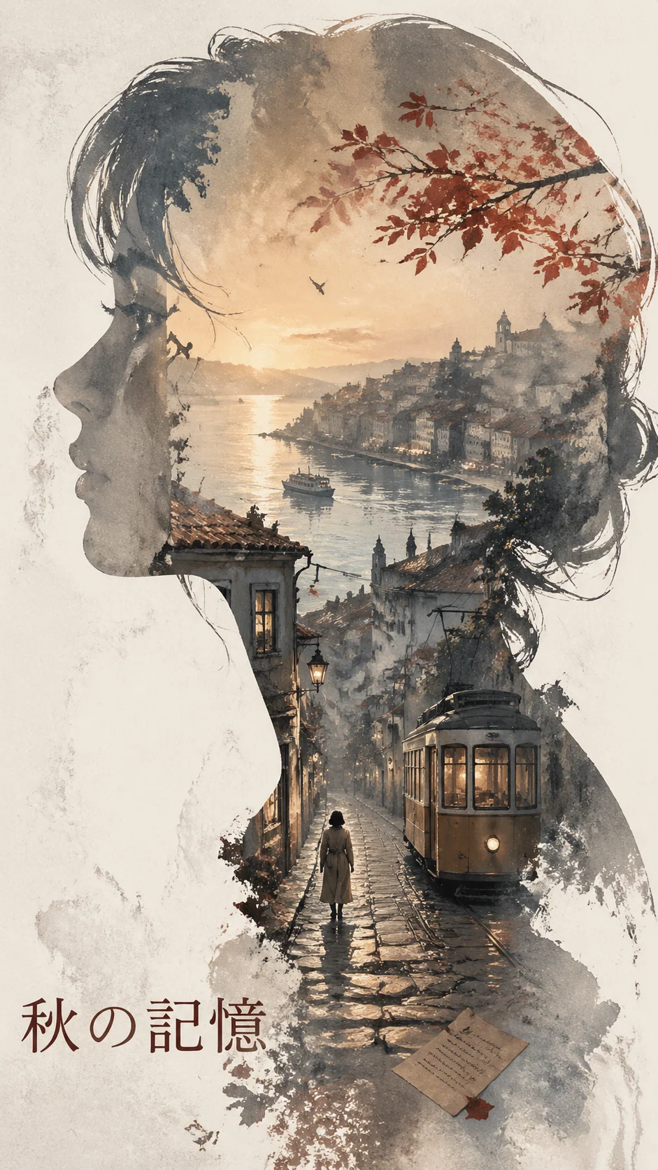 日本語の季節記憶シルエットポスター例