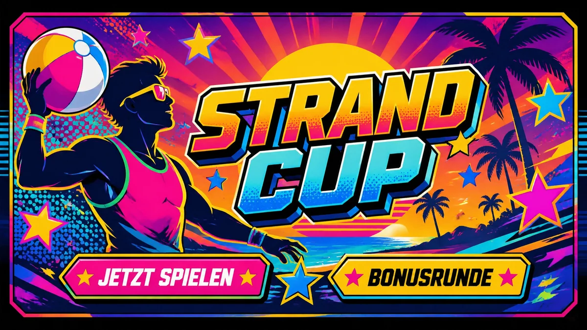 German retro arcade beach game marquee sample