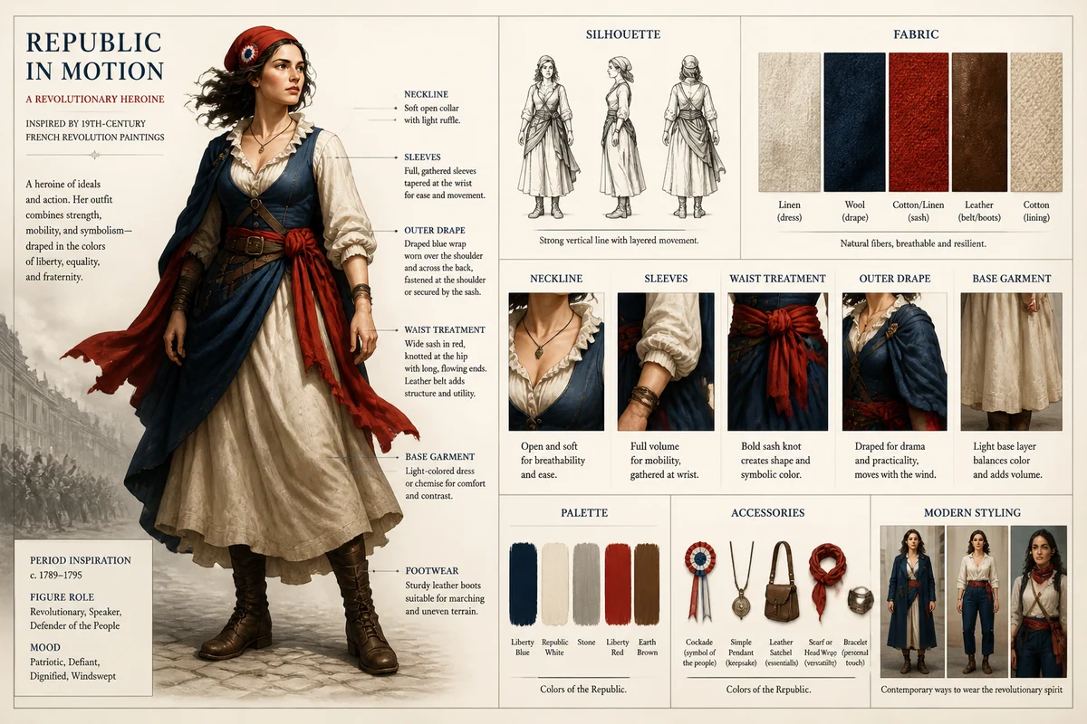 Fashion design board inspired by a revolutionary painting heroine