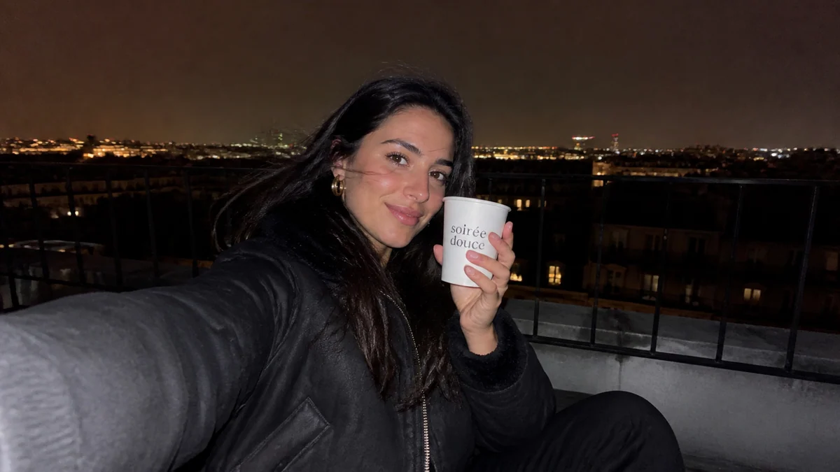 Adult rooftop night phone flash selfie