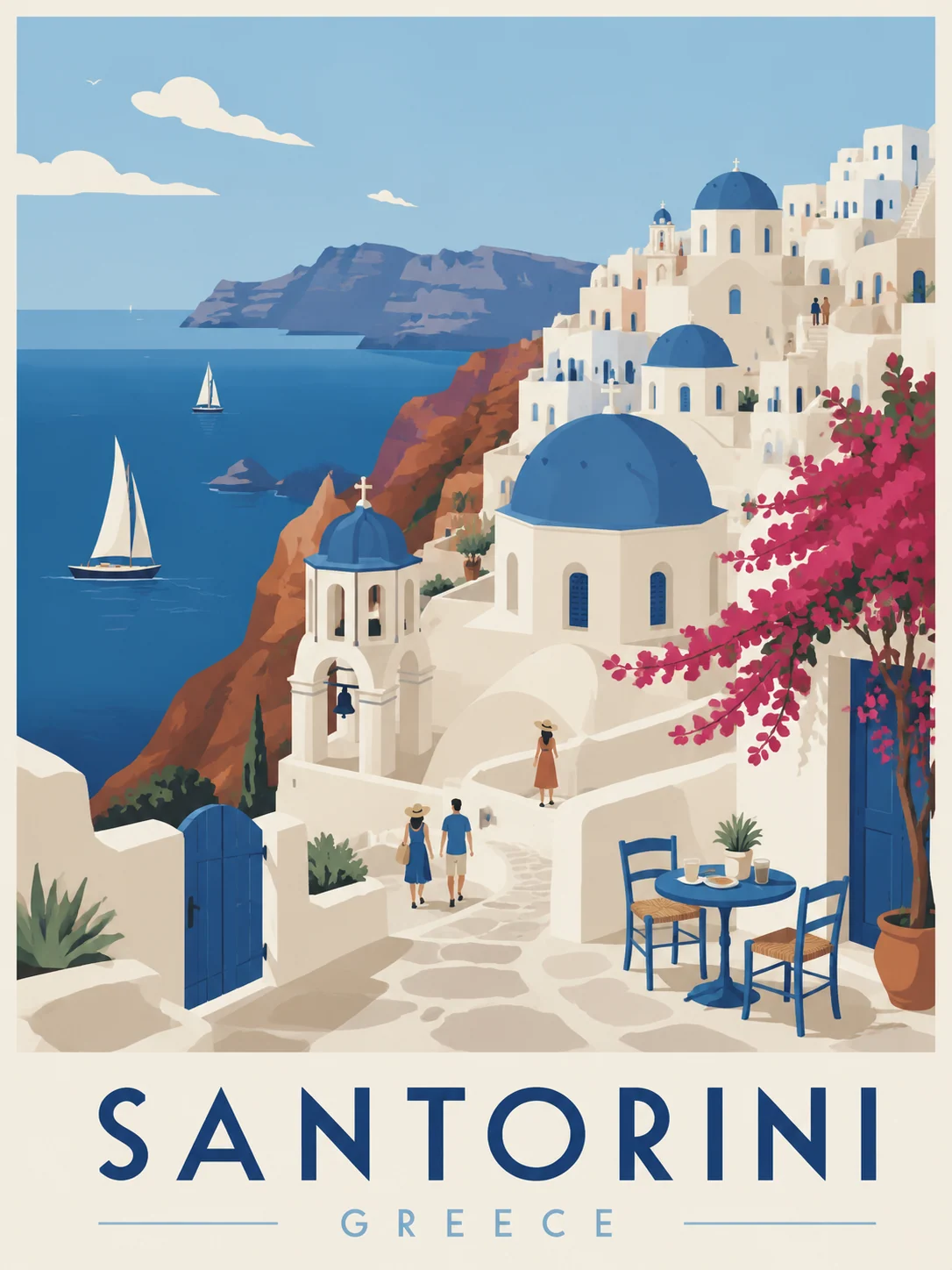 Minimalistisches flaches Vektor-Reiseposter von Santorini als Beispiel
