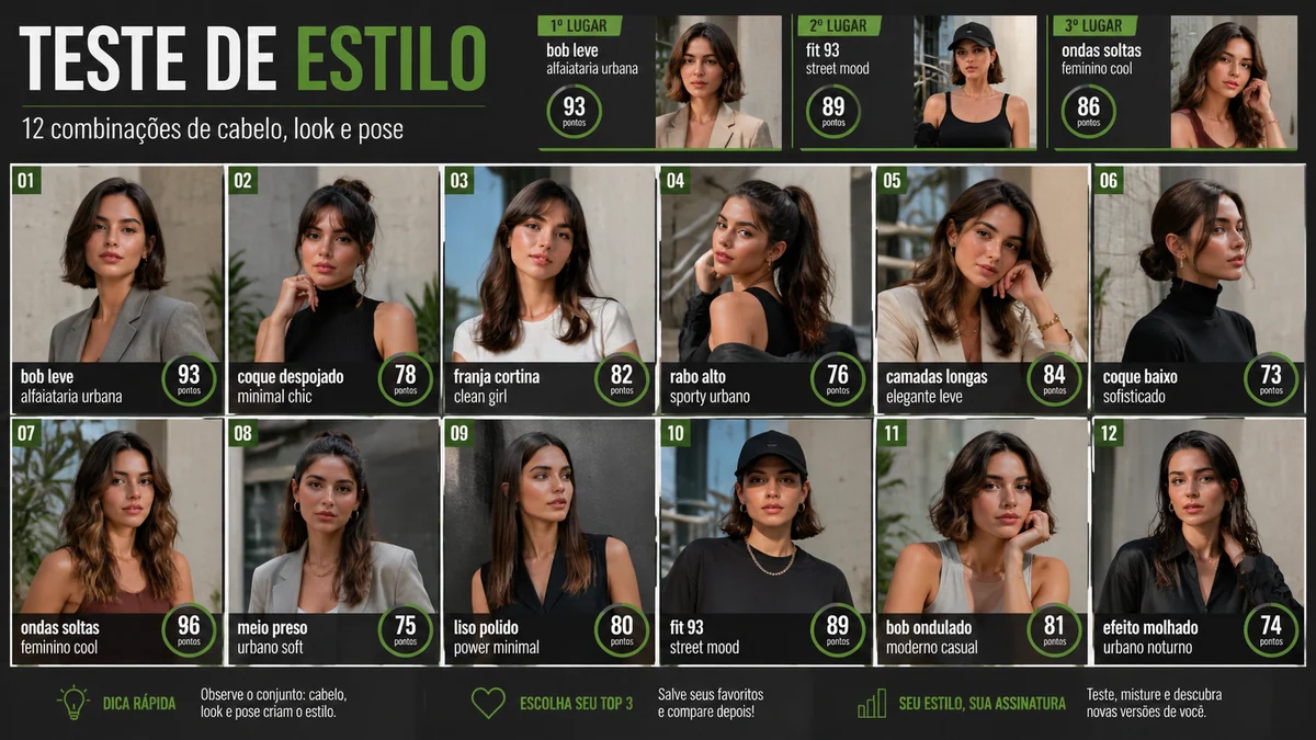 Quadro portugues de pontuacao de estilo e cabelo